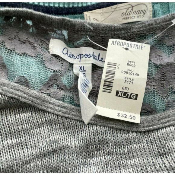 Aeropostale XL Gray Heather Crew Neckline Sheer Lace Back Long Sleeve Sweater - Picture 6 of 6